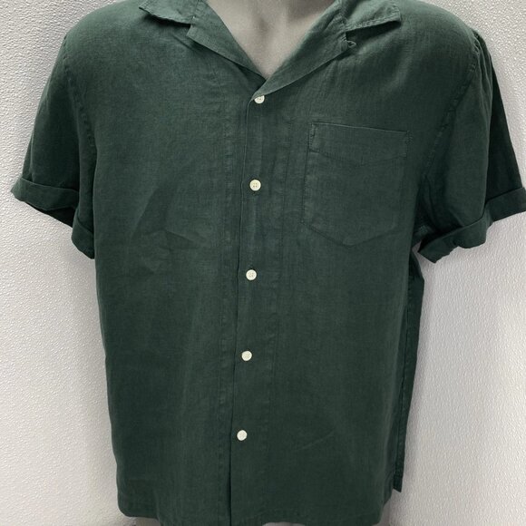 Alex Mill Men's Camp Short Sleeve Linen Shirt Pine Grove Green Size L - Picture 1 of 11